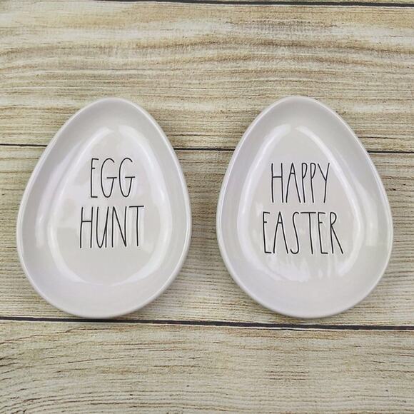 Rae Dunn LL Egg Shaped Easter Plates X2 - Picture 1 of 2